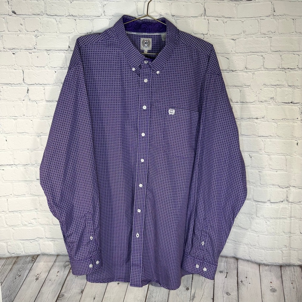 Cinch Mens XL Purple Geometric Print Long Sleeve Button Down Western Shirt